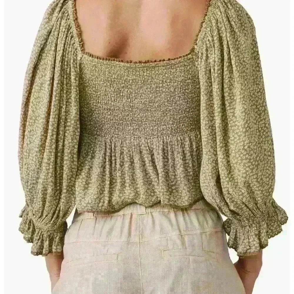 NWT FREE PEOPLE Brittnee Print Smocked Peplum Top Size S - Picture 2 of 6